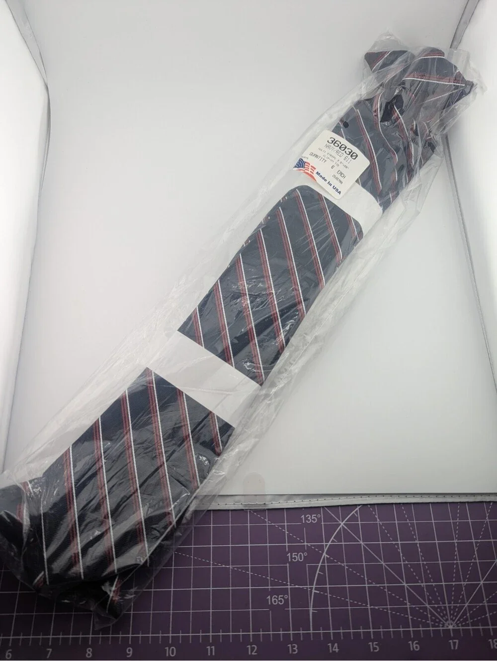 6 Pack Career Cravats Navy Red Silver Striped Clip-On Tie #36010 3.5x20